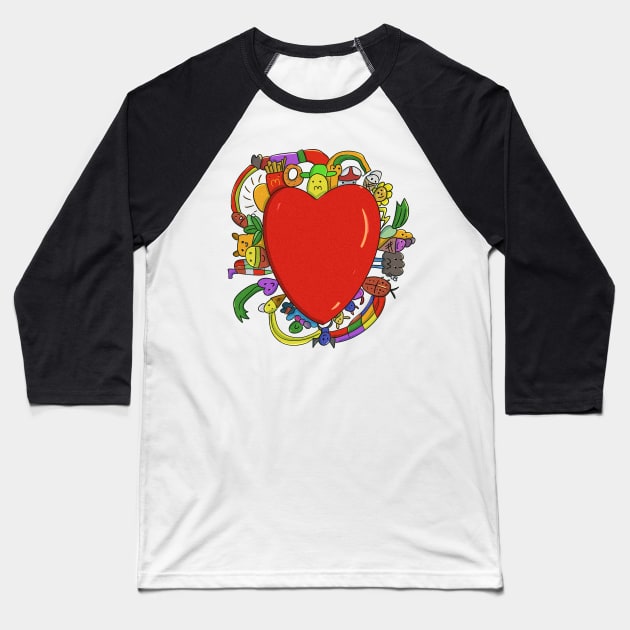Doddle Red Heart Worm Potato Baseball T-Shirt by Arbimditya